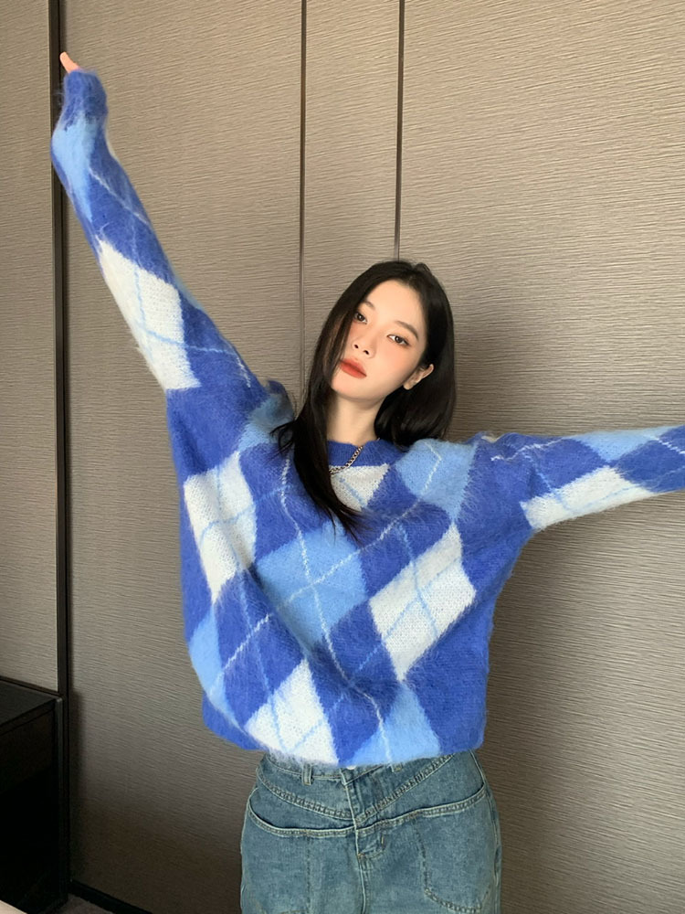 Retro Vintage Korean Fashion - Korean Fashion Plaid Sweater Oversize Retro