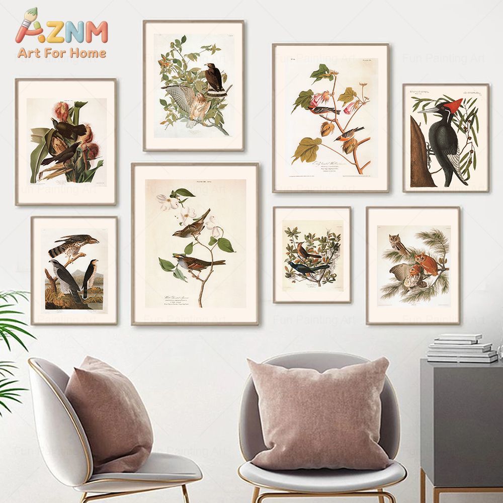 Vintage Fashion Wall Art - AZNM Vintage Audubon Bird Canvas Wall