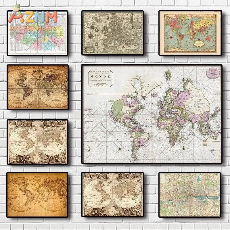 Vintage Fashion Wall Art - Vintage World Map Canvas Print Classic