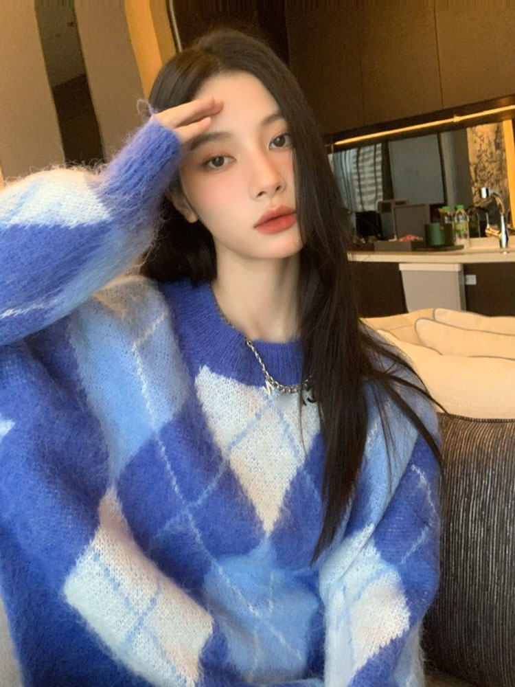 Korean Fashion Plaid Sweater O - Retro Vintage Korean Fashion recension och pris