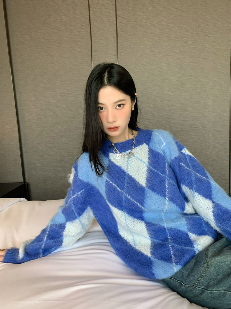 Korean Fashion Plaid Sweater O - Retro Vintage Korean Fashion recension och pris