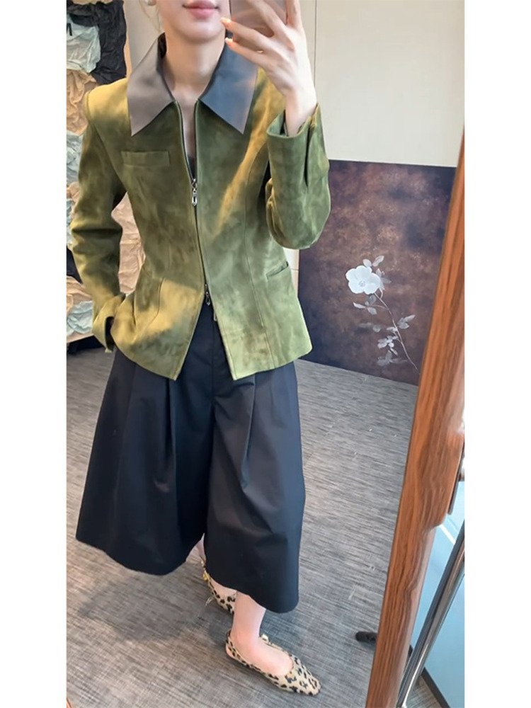 Retro Style Green Suede Jacket - Retro Vintage Korean Fashion recension och pris