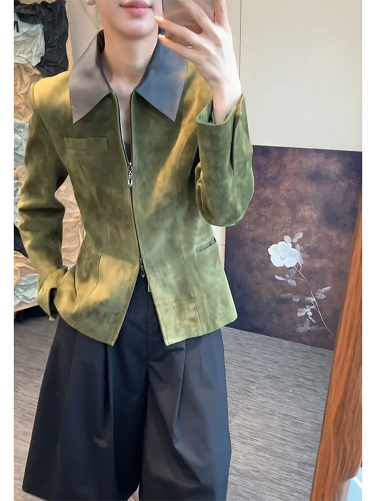 Retro Style Green Suede Jacket - Retro Vintage Korean Fashion recension och pris