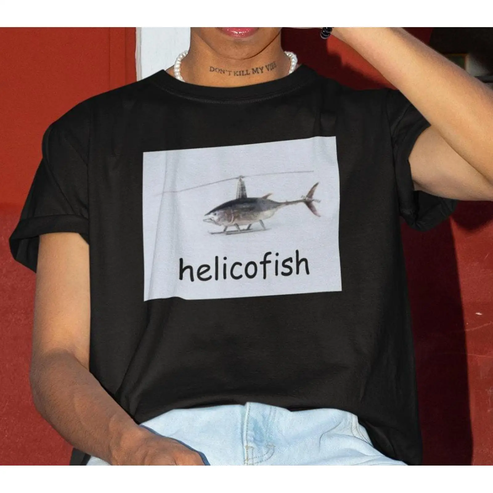 Helicofish Funny Meme T Shirt  - Vintage Fashion Gen Z recension och pris