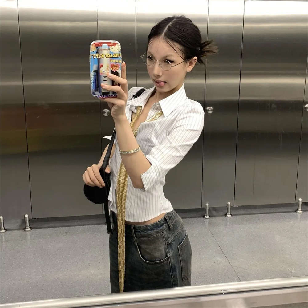 Striped Shirt Women Casual Str - Retro Vintage Korean Fashion recension och pris