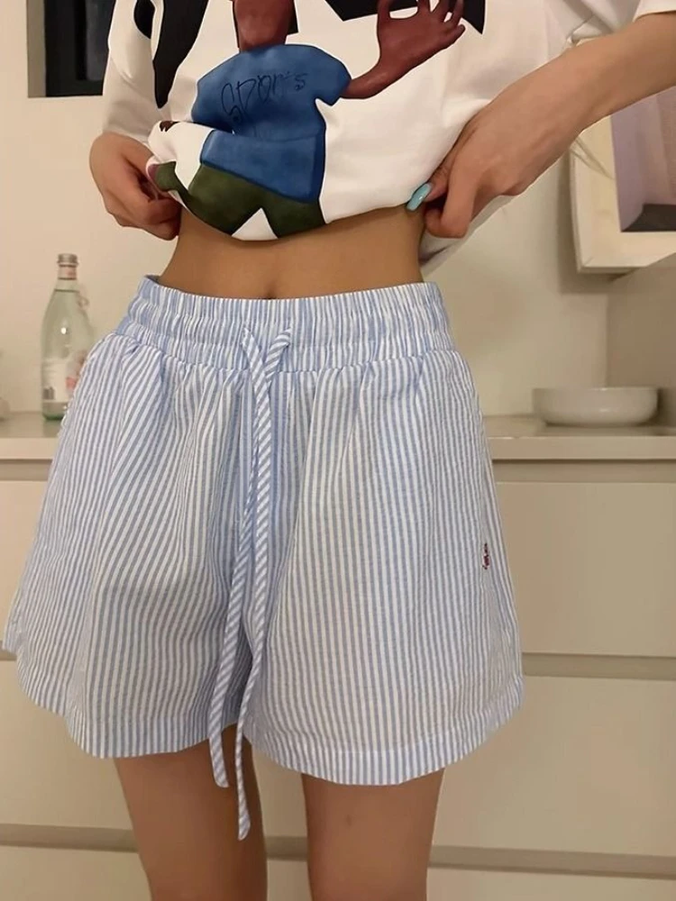 Y2k Striped Shorts Women Outwe - Retro Vintage Korean Fashion recension och pris