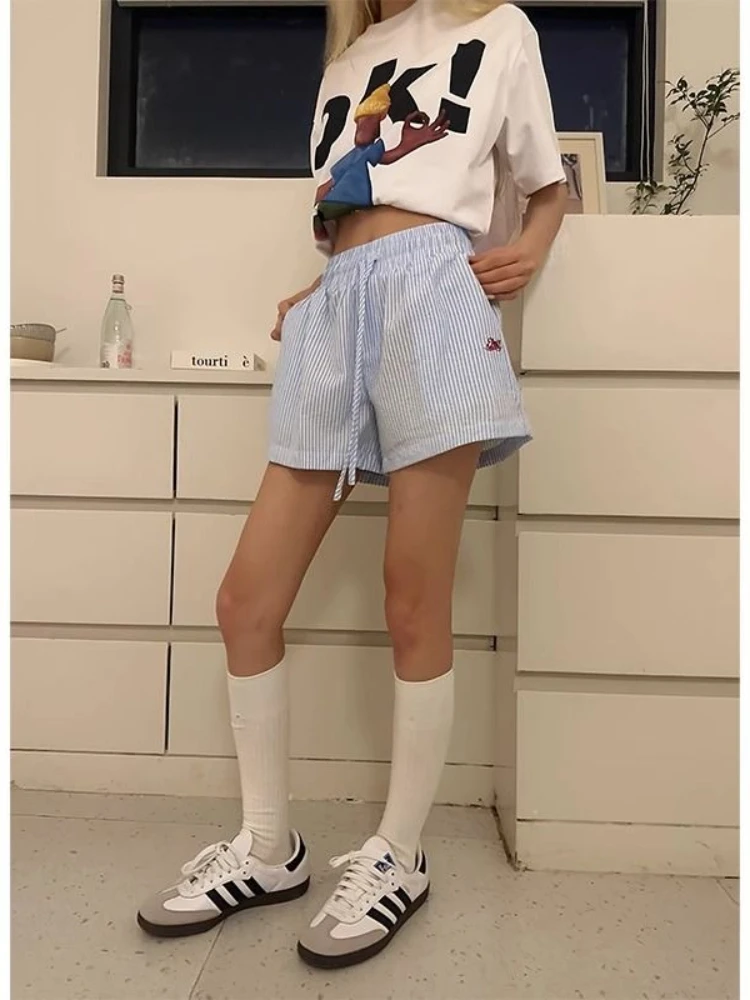 Y2k Striped Shorts Women Outwe - Retro Vintage Korean Fashion recension och pris