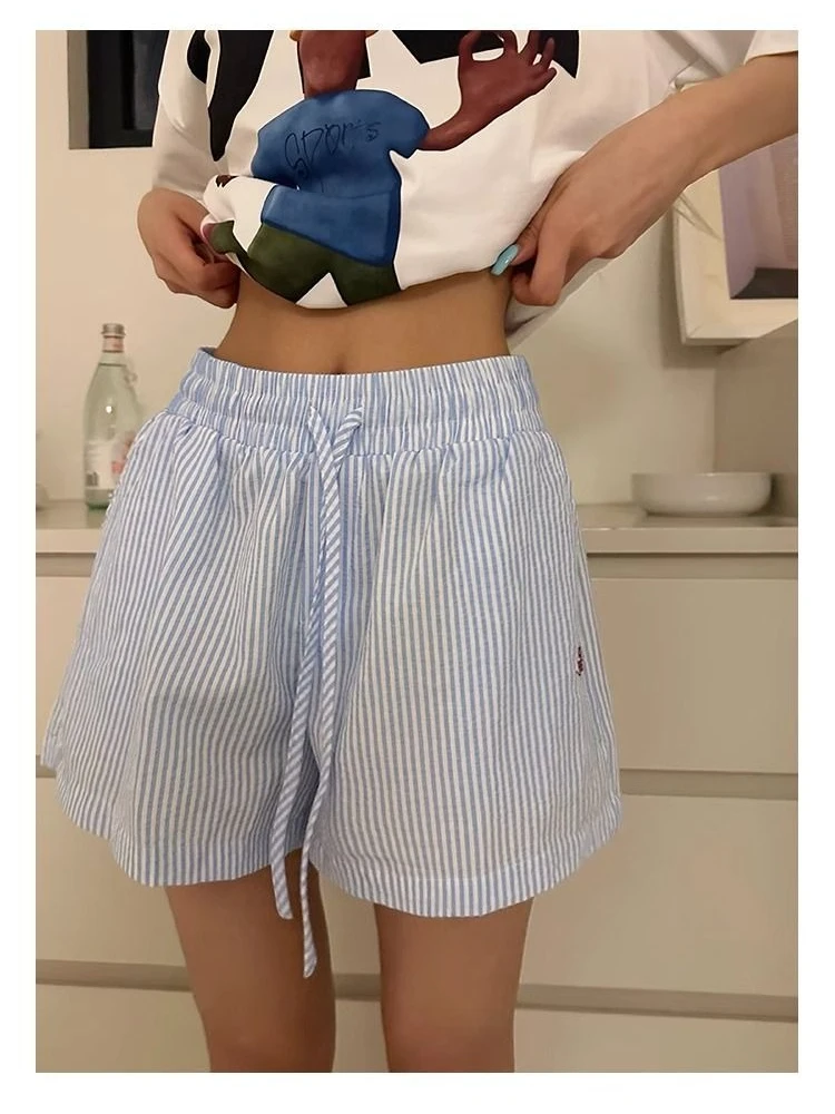 Y2k Striped Shorts Women Outwe - Retro Vintage Korean Fashion recension och pris