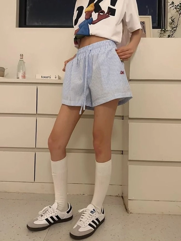 Y2k Striped Shorts Women Outwe - Retro Vintage Korean Fashion recension och pris