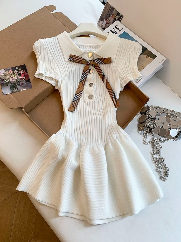 Y2k Vintage Short Sleeve Dress - Retro Vintage Korean Fashion recension och pris