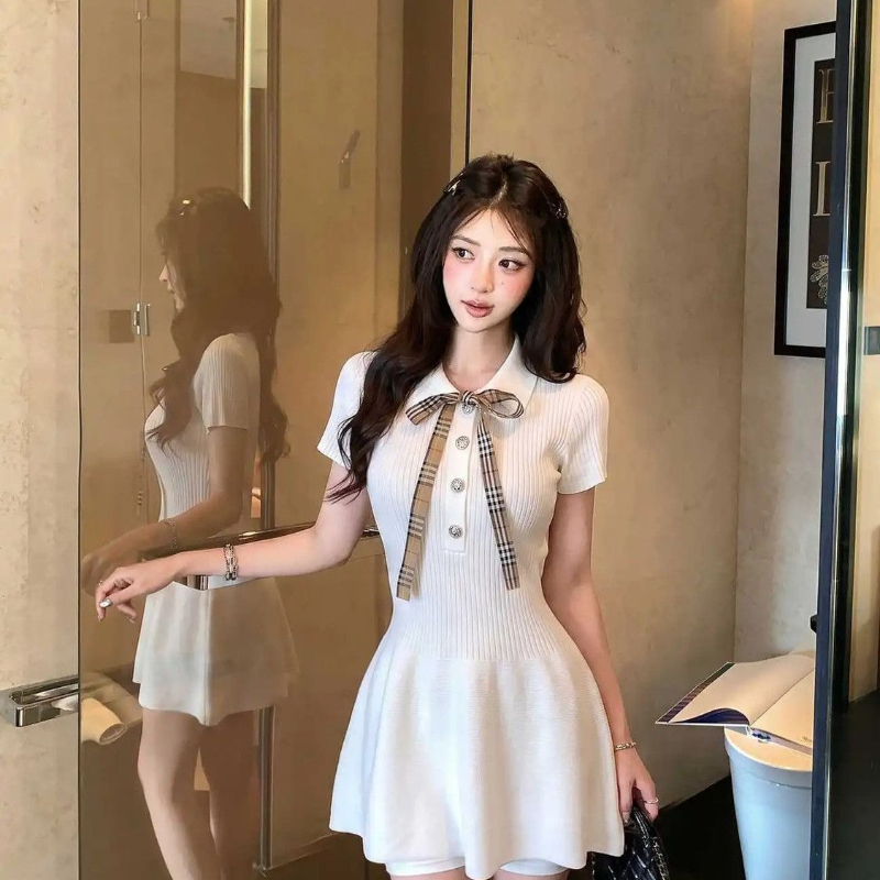 Y2k Vintage Short Sleeve Dress - Retro Vintage Korean Fashion recension och pris