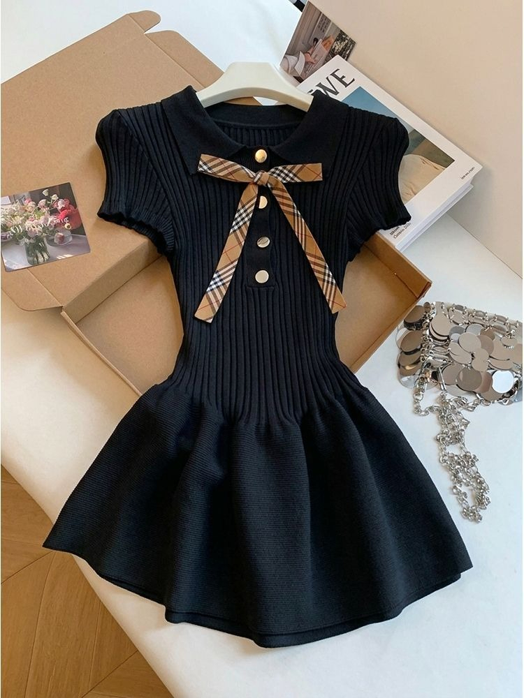 Y2k Vintage Short Sleeve Dress - Retro Vintage Korean Fashion recension och pris