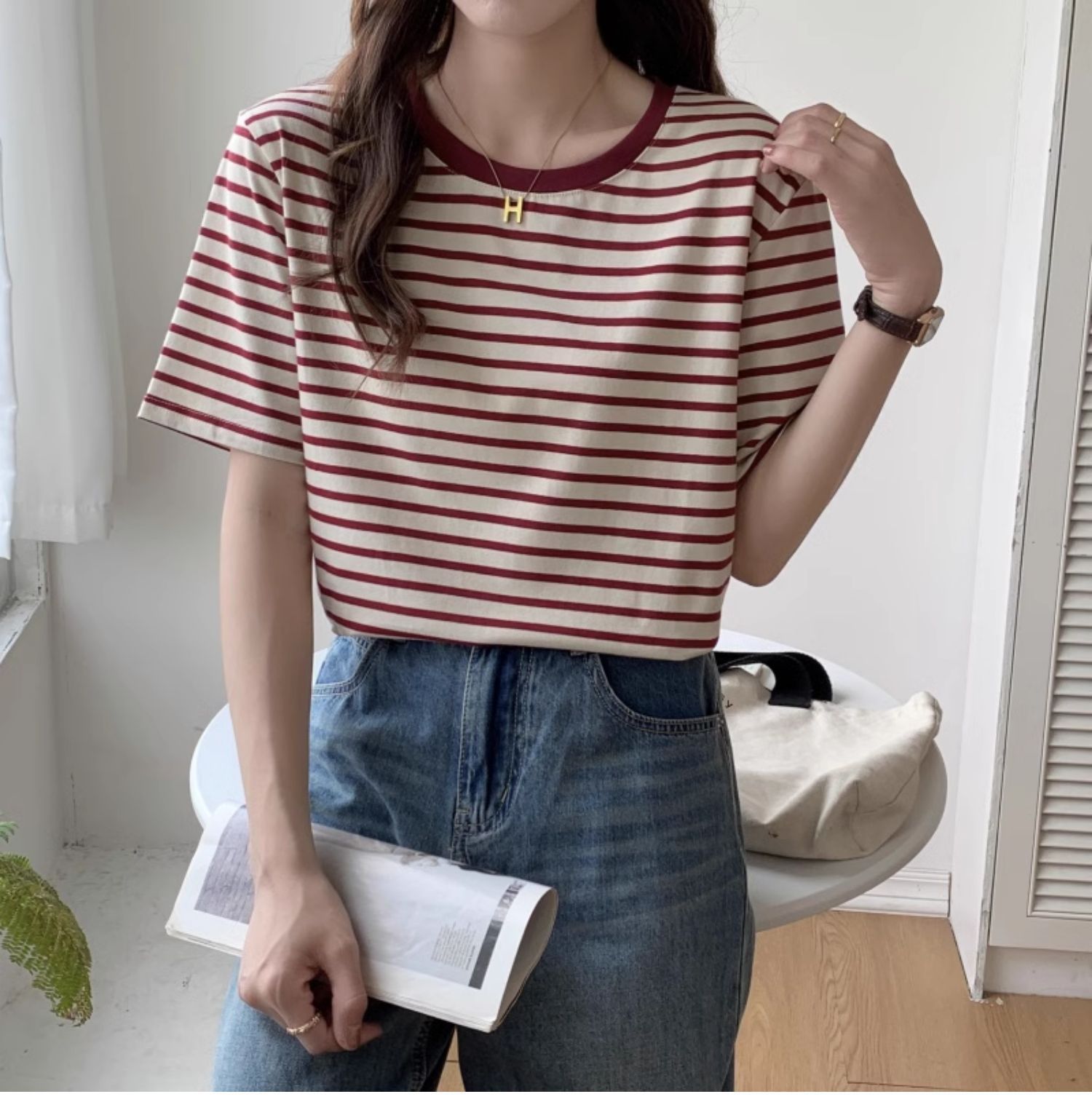 Vintage Striped T-shirt Women  - Retro Vintage Korean Fashion recension och pris