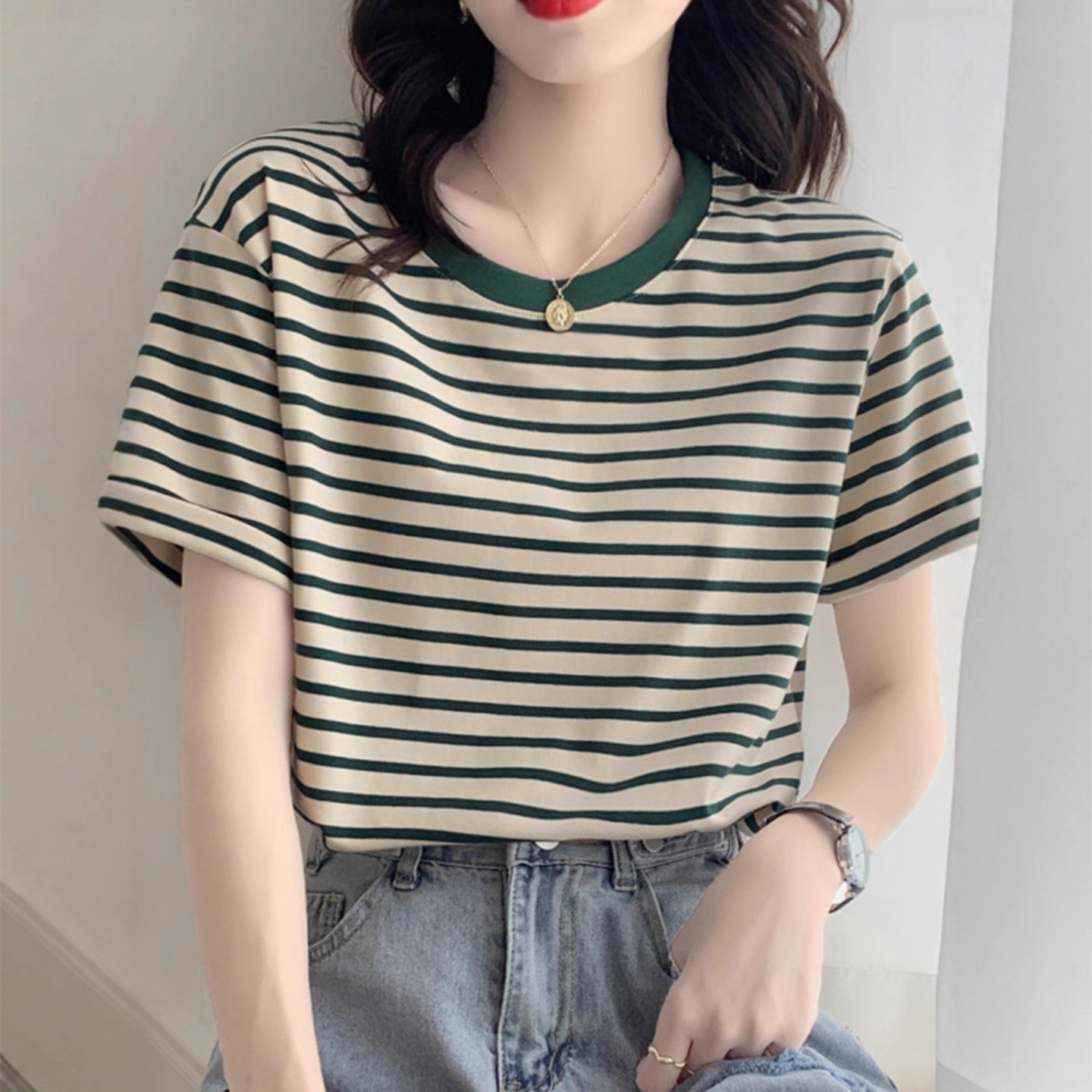 Vintage Striped T-shirt Women  - Retro Vintage Korean Fashion recension och pris