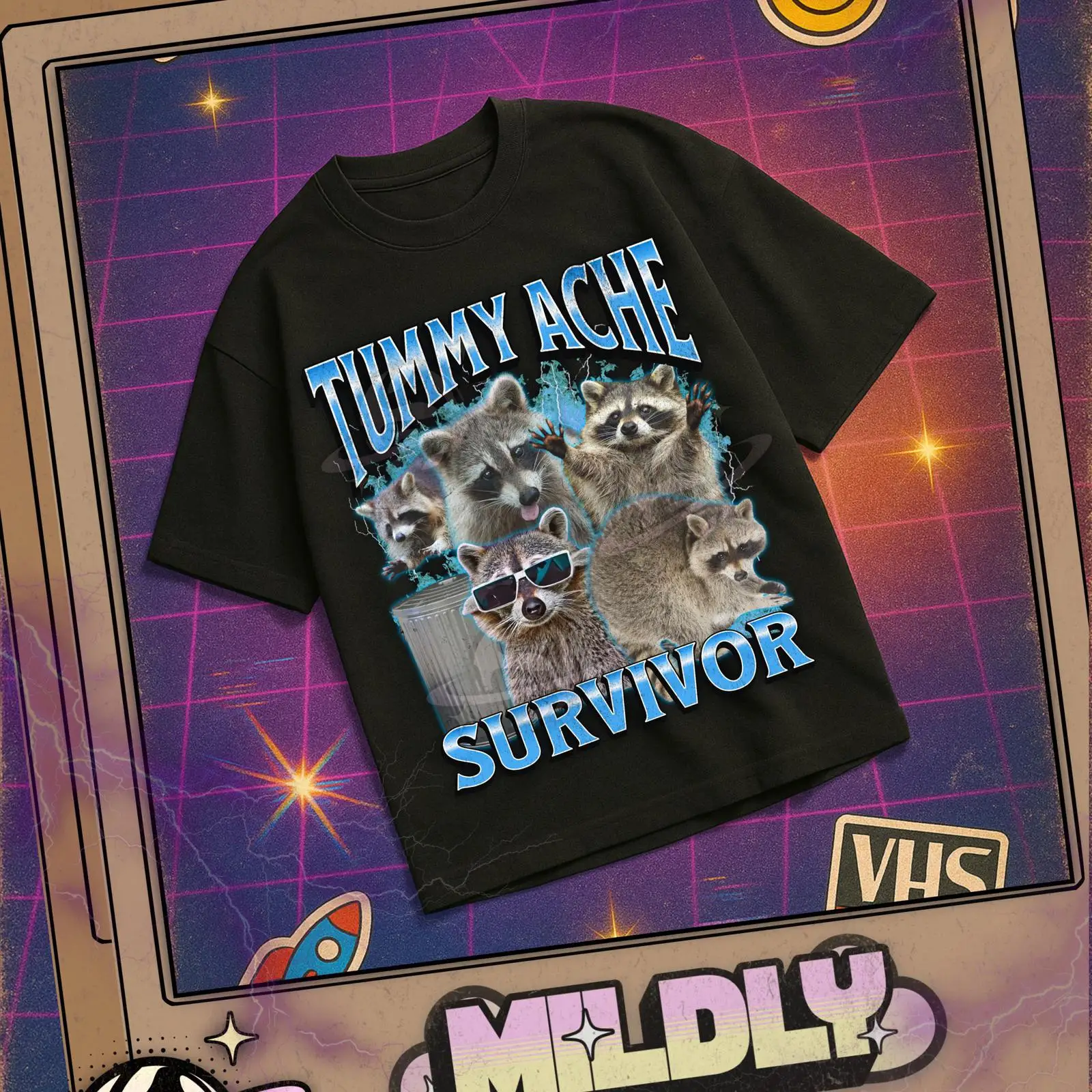 Tummy Ache Survivor Funny Racc - Vintage Fashion Gen Z recension och pris
