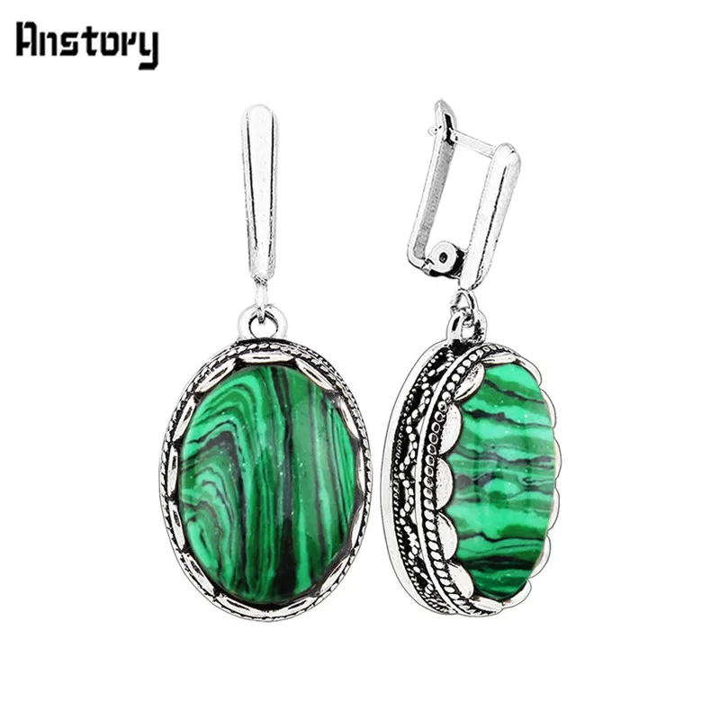 Flower Oval Malachite Dangle E - Vintage Fashion Looks recension och pris