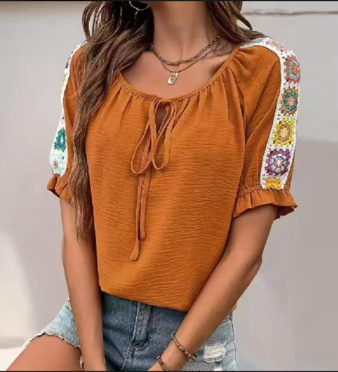 Boho Women's Blouse Tie Front  - Crochet Top Boho recension och pris